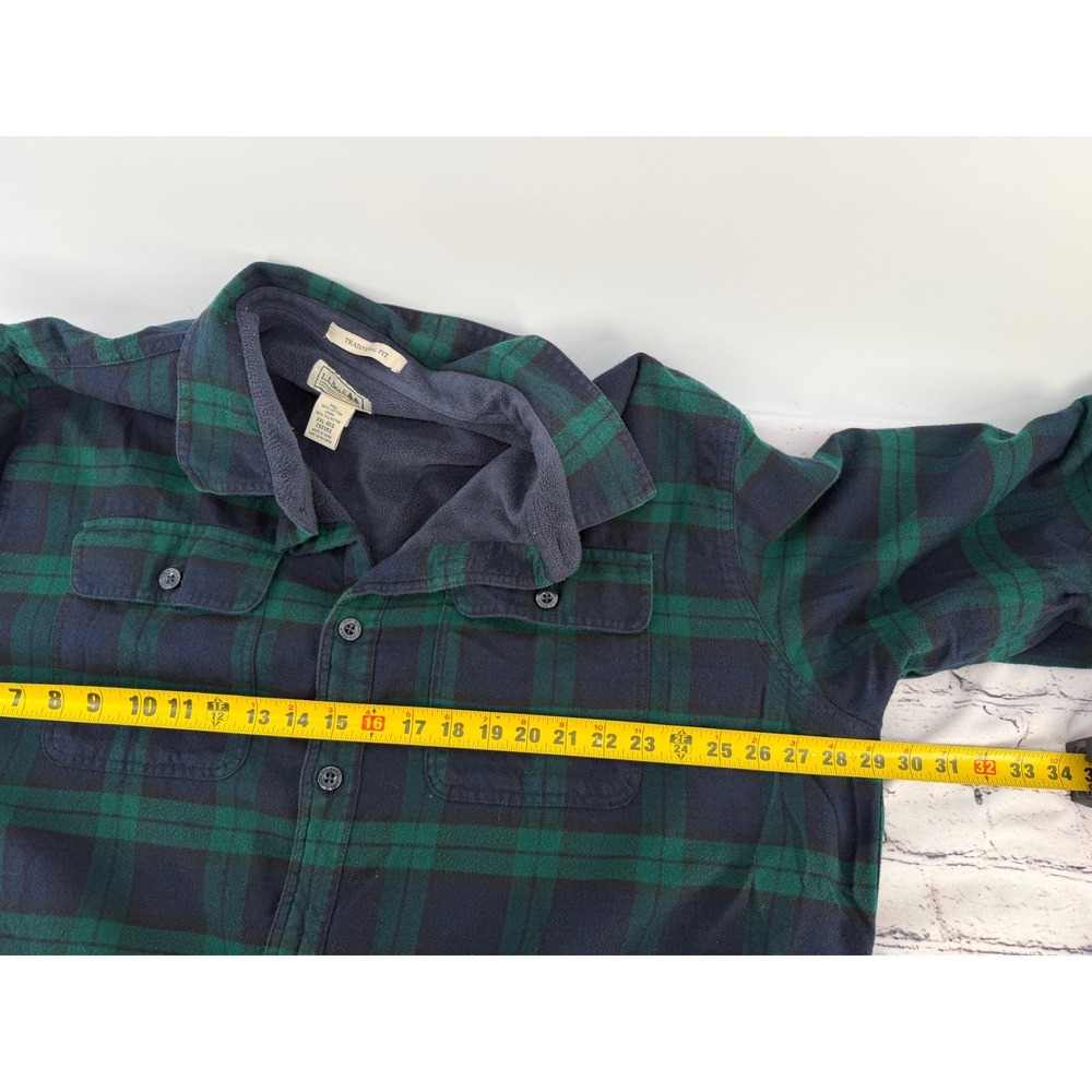 LLBean Mens Plaid Flannel Lined Shirt Jacket XXL Regular Green Navy Casual - Picture 6 of 7